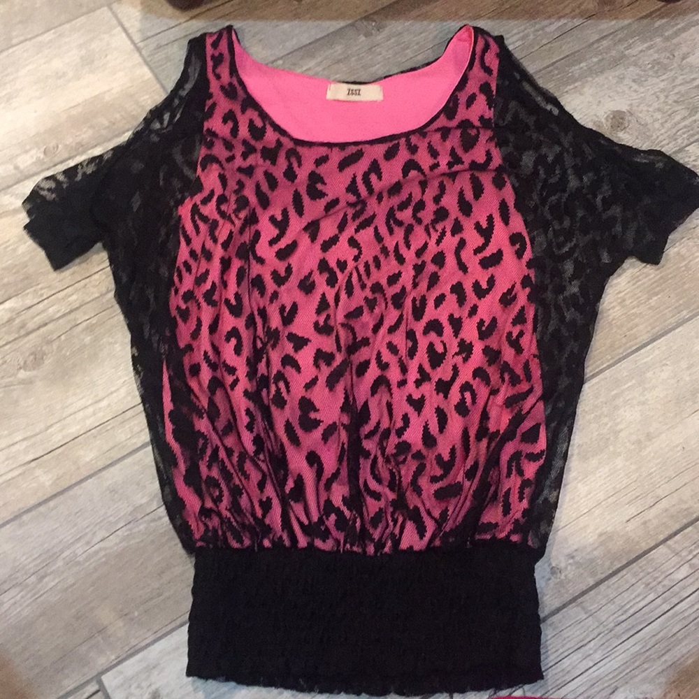 Black/Pink Cheetah Open Arm Top
